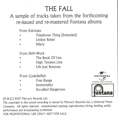 2007 promo sampler CD back